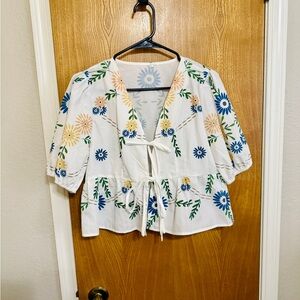 Amazon White Blouse with Floral Embroidery